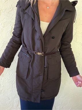 Massimo Dutti Dark Grey Belted Puffer Coat